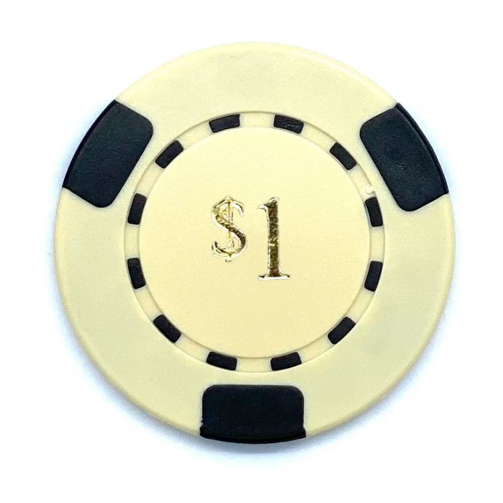 Poker Chips: 3 Edge Spot, 8.5 Gram, Pre-Denominated both sides, $1, White main image